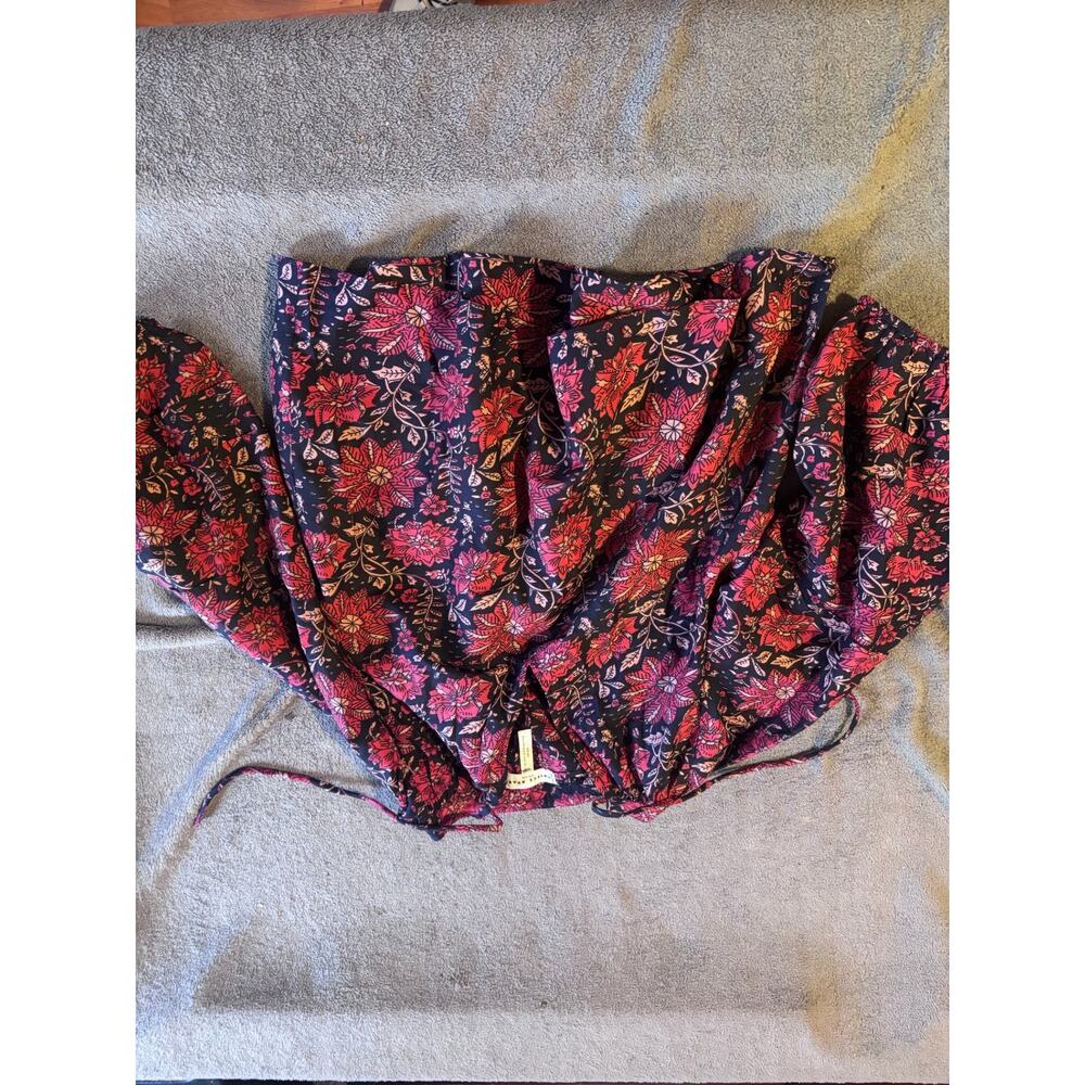 Apiece Apart Skirt Womens Floral Navy Pink Elastic Waist Drawstring Boho Summer - Picture 3 of 3